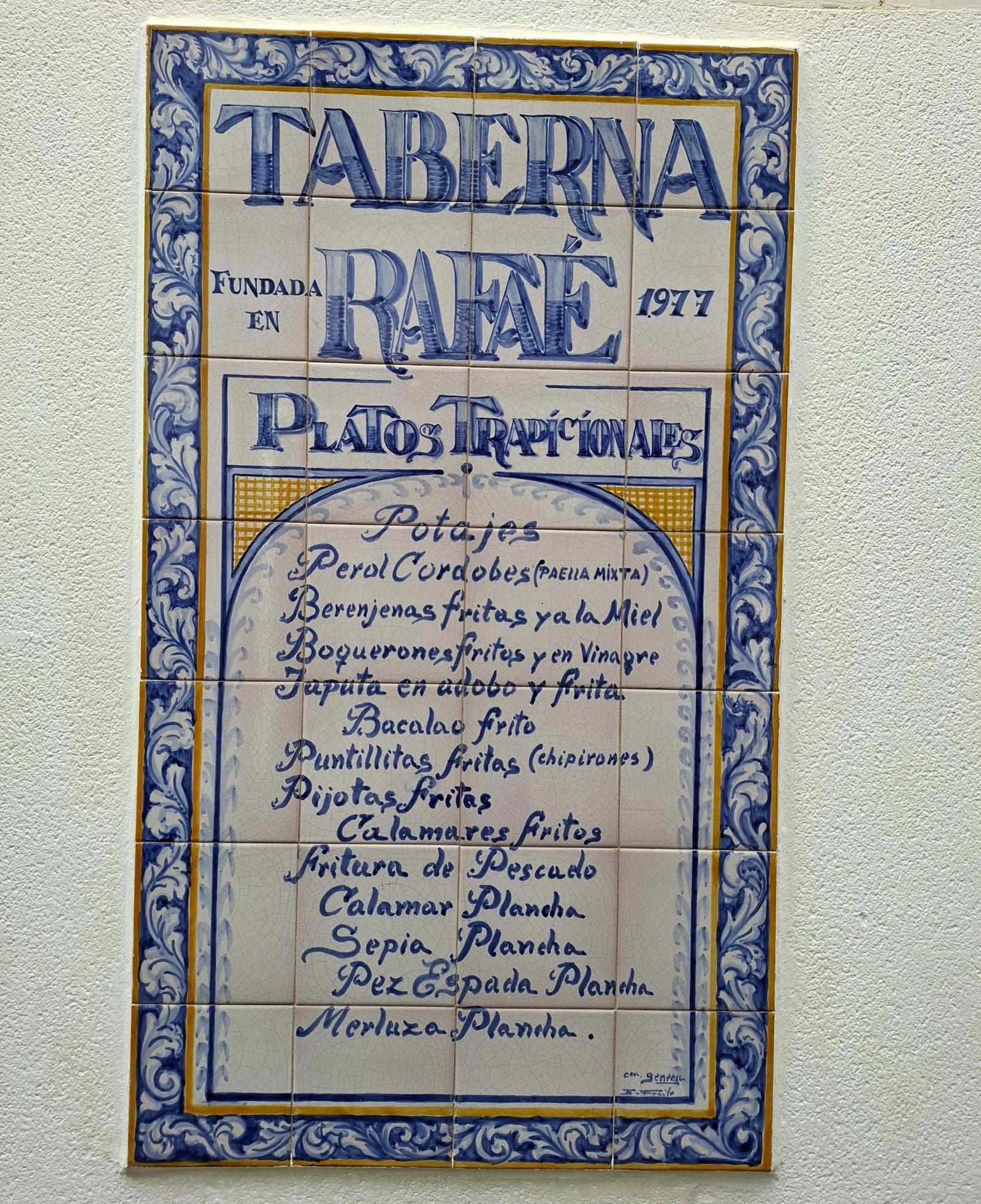 azulejos meniu ceramic taberna rafael cordoba